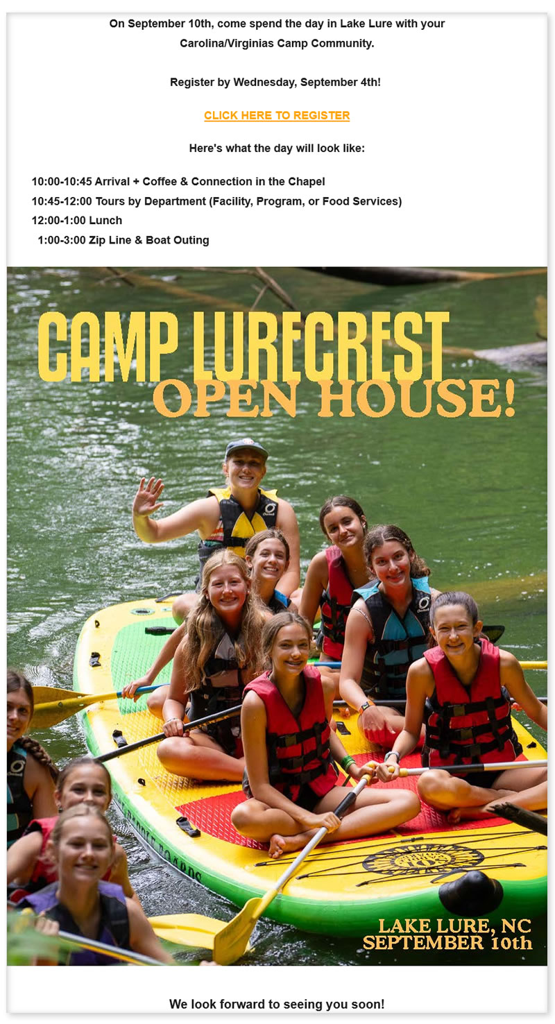 Camp Lurecrest Open House - September 10th