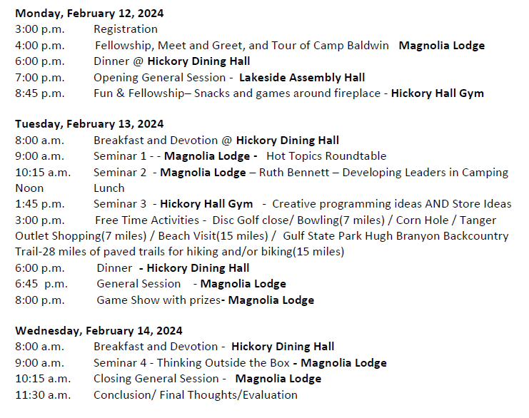 Deep South Sectional Schedule